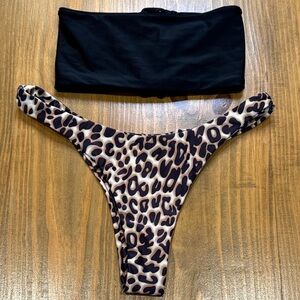 Zaful Black & animal print Bikini size 4 Small NWOT buttery soft fabric